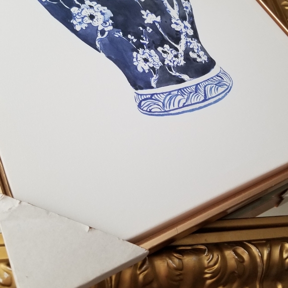 ❗Blue White Floral Chinese Style Vase Canvas Artwork with Gold Trim Frame❗ - Picture 5 of 9
